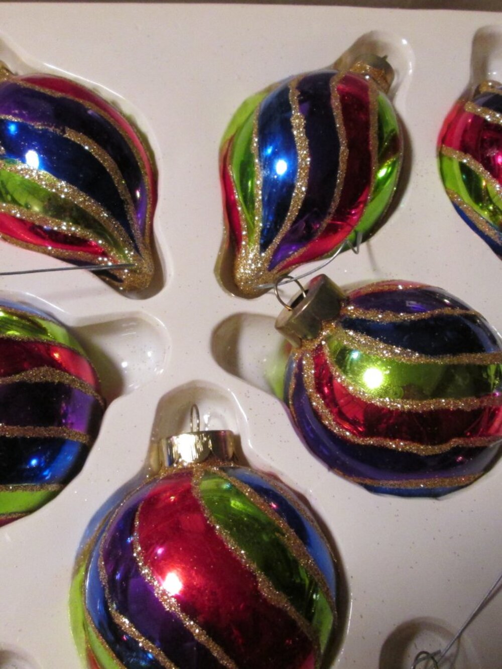 vtg 90s Dayton Hudson lot of 18 blown glass glitter teardrop round ornaments - Picture 5 of 11